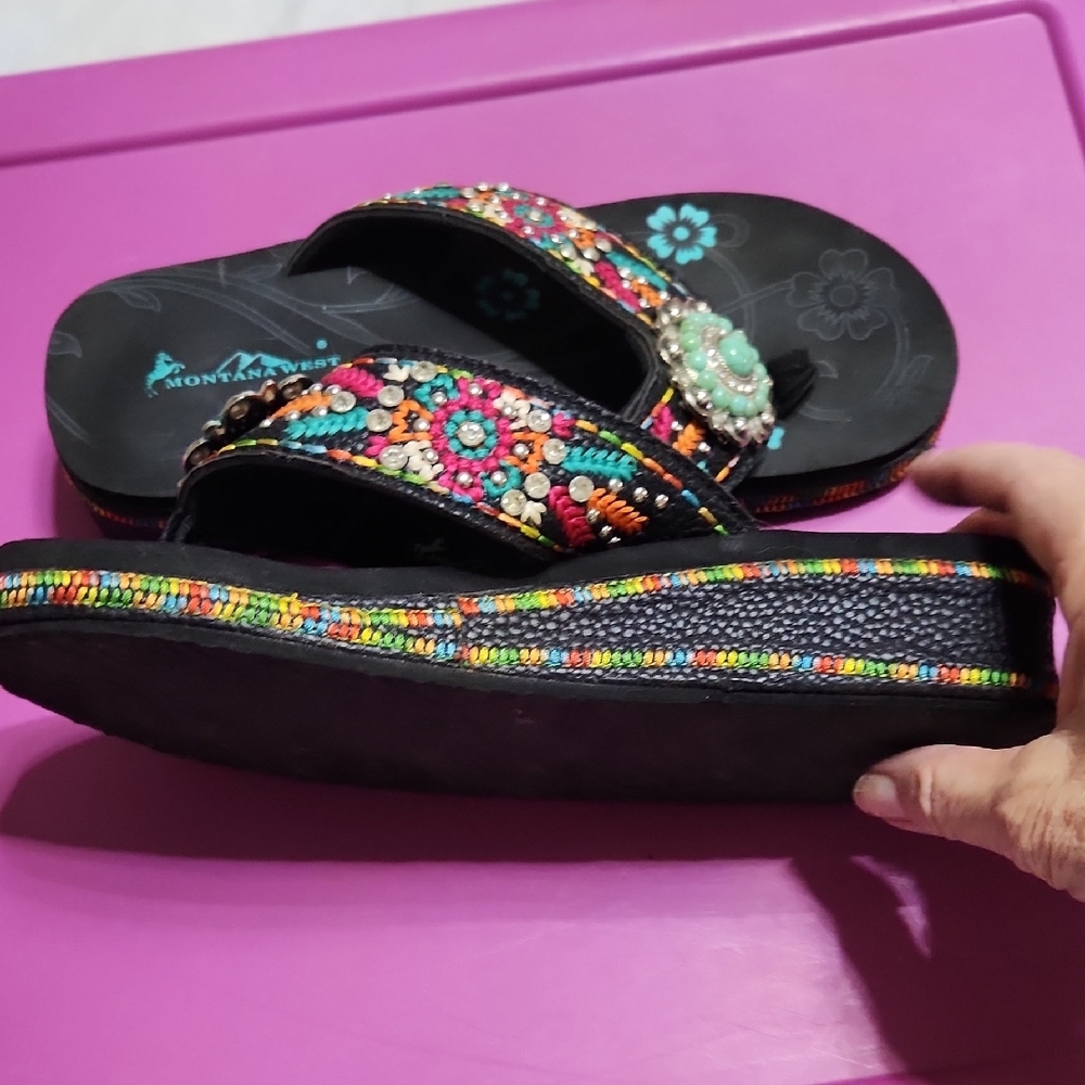 Montana West Black and Multicolor Embroidered Sandals - Picture 6 of 11